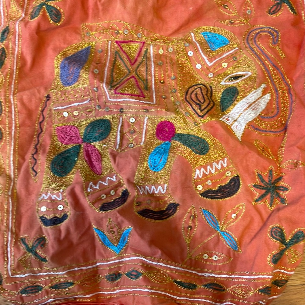 Large Embroidered Elephant Drawstring Backpack - image 2